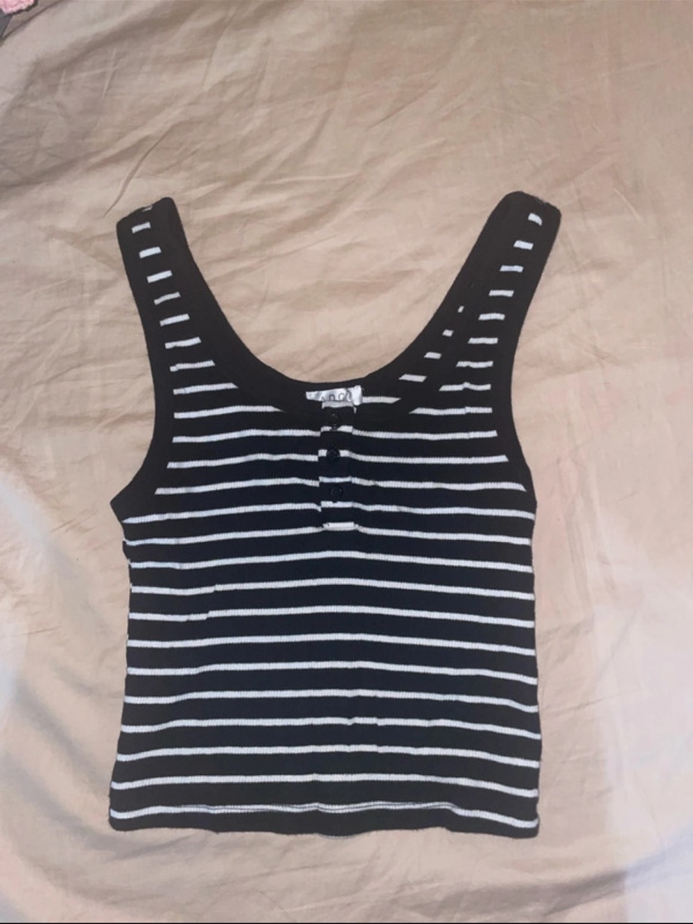 Striped Black & White Ribbed Cropped Tank